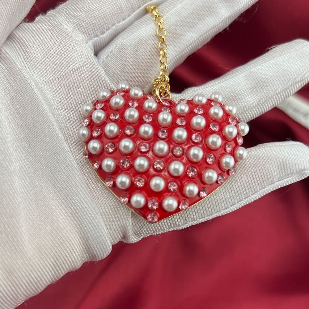 Betsey Johnson Red Heart Pearl and Rhinestone Necklace - Picture 5 of 10